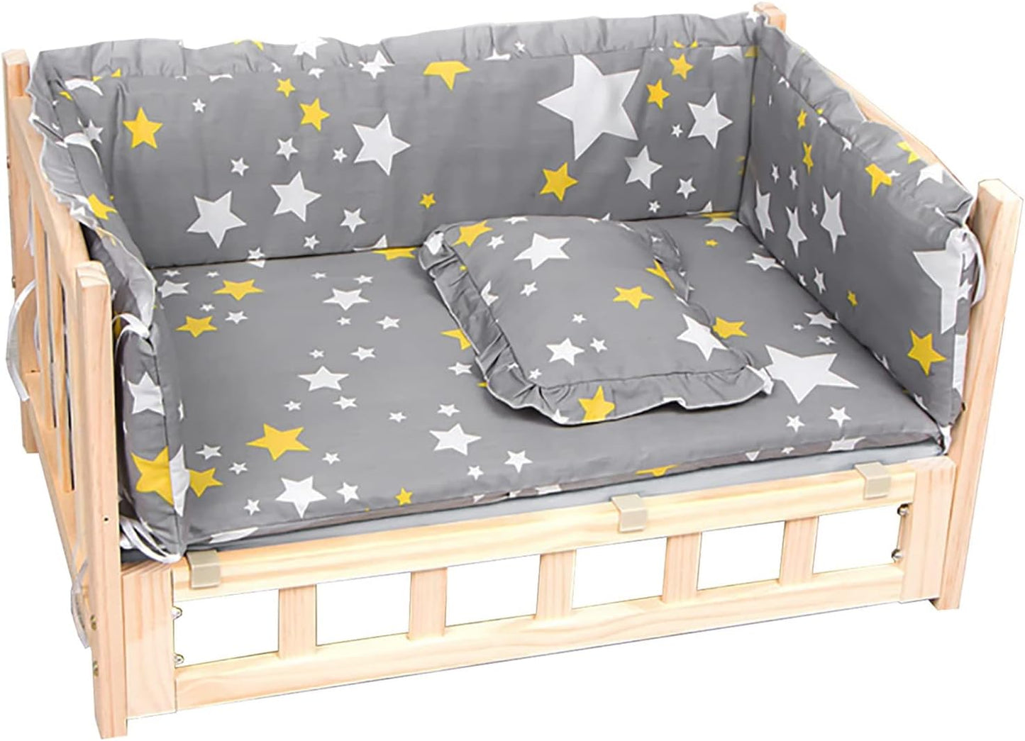 Comfortable Wooden Pets Cot with Removable Bedding, Grey Star Pattern Orthopedic Dogs Bed for Medium Large Pet, Multiple Sizes S, M, L, XL (Color : Style2, Size : S-60x38x34cm/24x15x13) (Style1 M)