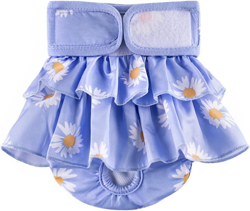 Dog Diapers for Female Dogs 3 Pack Washable Dog Panties Diaper Skirt Flower Printed Puppy Diapers Shorts for Girl Dog in Period Heat