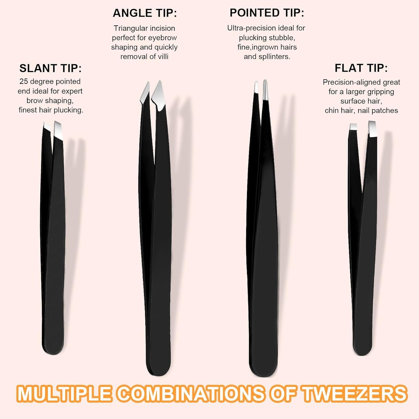 Yougai Tweezers Set,9 Pcs Professional Stainless Steel Tweezer Kit-Great Precision Eyebrow Tweezers for Ingrown Facial Hair with Leather Travel Case as Stocking Stuffing Gifts