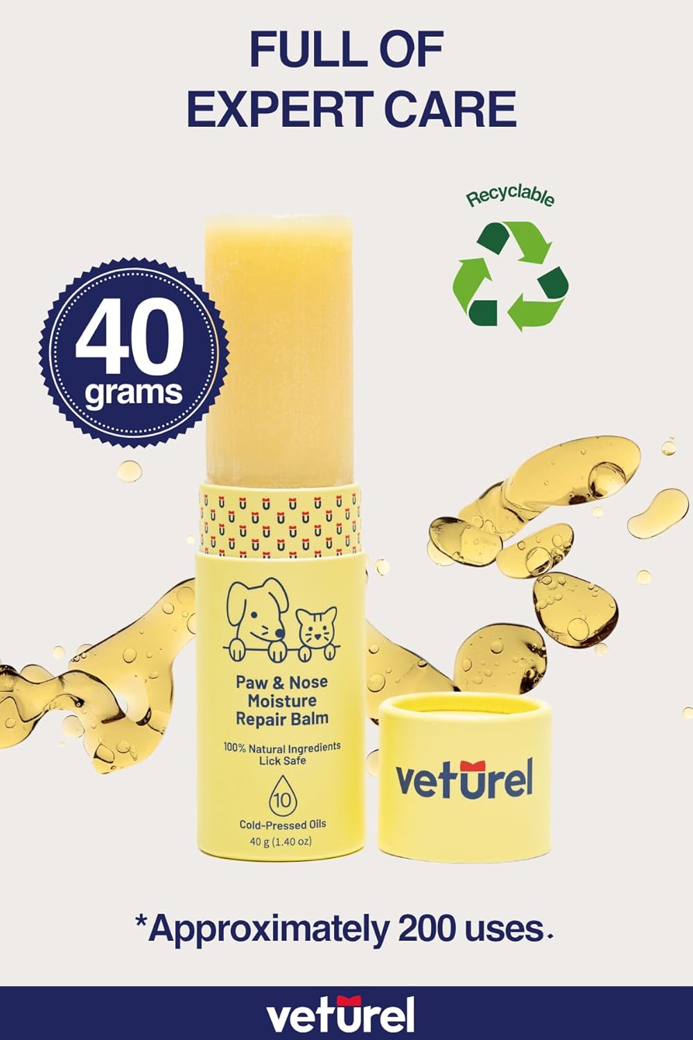 Paw & Nose Moisture Repair Balm | Heals, Regenerates & Strengthens Dry, Cracked & Damaged Paws and Noses | Lick Safe Paw Protector for Pets | Softens & Repairs (1)