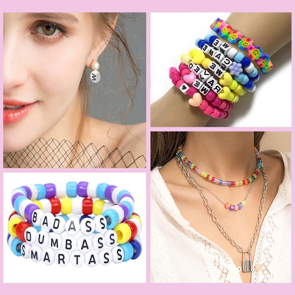 LIS HEGENSA 1300 Pcs DIY Childrens Crafts Beads Friendship Bracelet Kit, with Pony Beads Letter Beads and Bracelet Making Kit, Colorful Charms, Used for Custom Necklace Bracelets and Jewelry Decor
