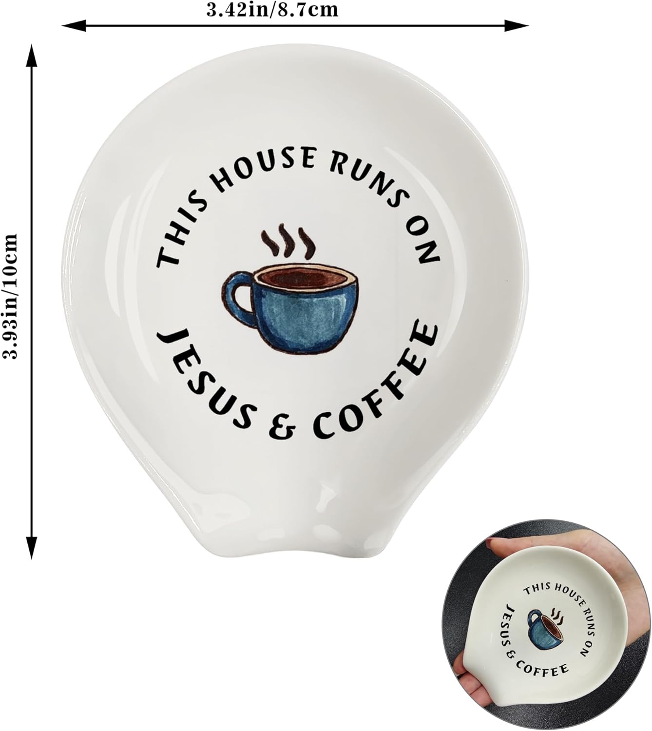 Coffee Spoon Rest, Coffee Bar Accessories & Spoon Holder, Coffee & Jesus Ceramic Spoon Holder for Coffee Lovers Gifts for Friend Wife Husband Sister (White-2)