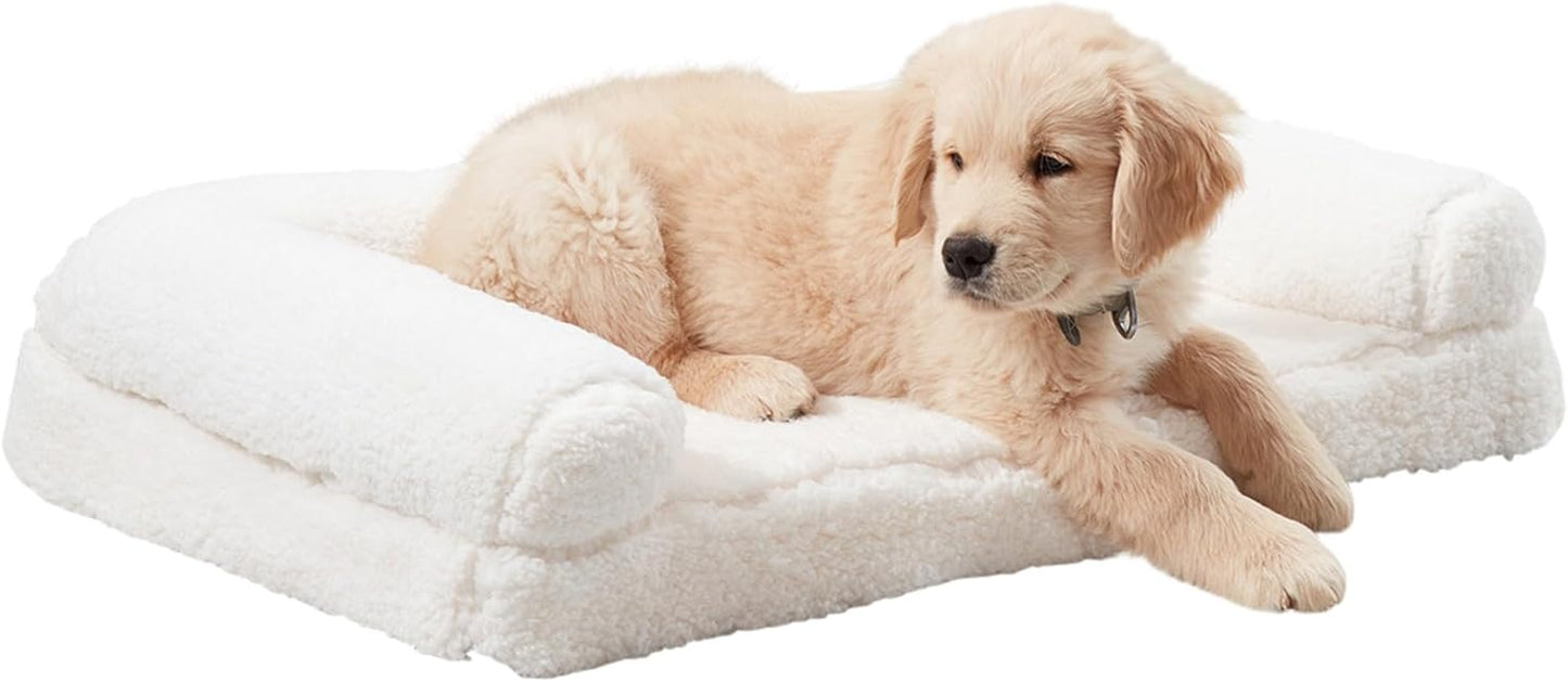 Molly Cozy Sherpa Sofa Style Dog Bed with Removable Cover - Medium (29" x 20") - Snow