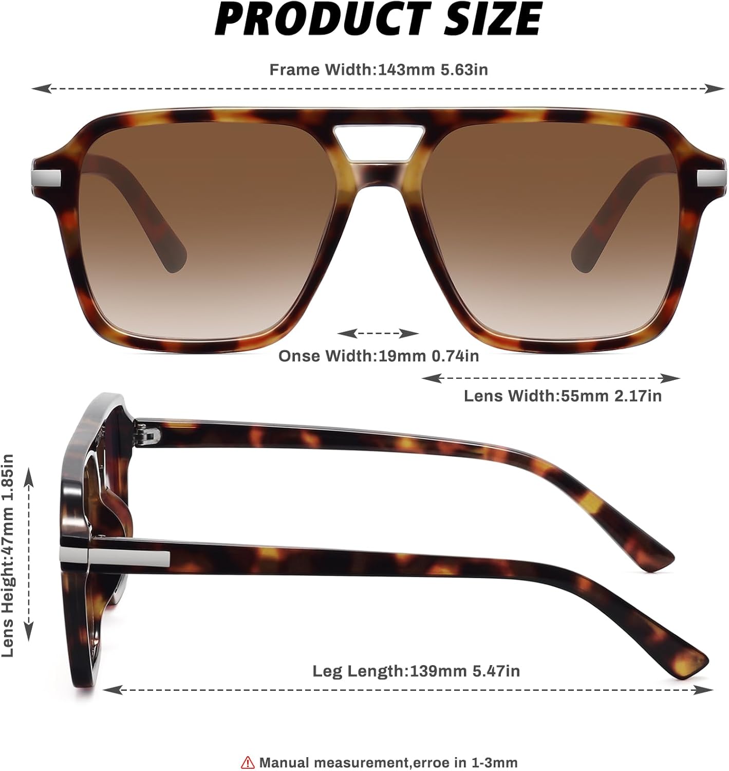 Retro Aviator Sunglasses for Women Men Trendy Classic Square 70s 80s 90s Vintage Shades Double Bridge Aviators FZN813