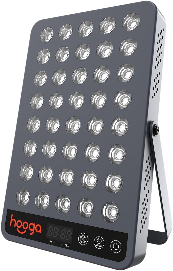Hooga Red Light Therapy Panel Device – 660nm Red & 850nm Near Infrared Light Therapy, LED Light Therapy Lamp for Face & Body, 40 LEDs, Timer, Adjustable Stand – HG200