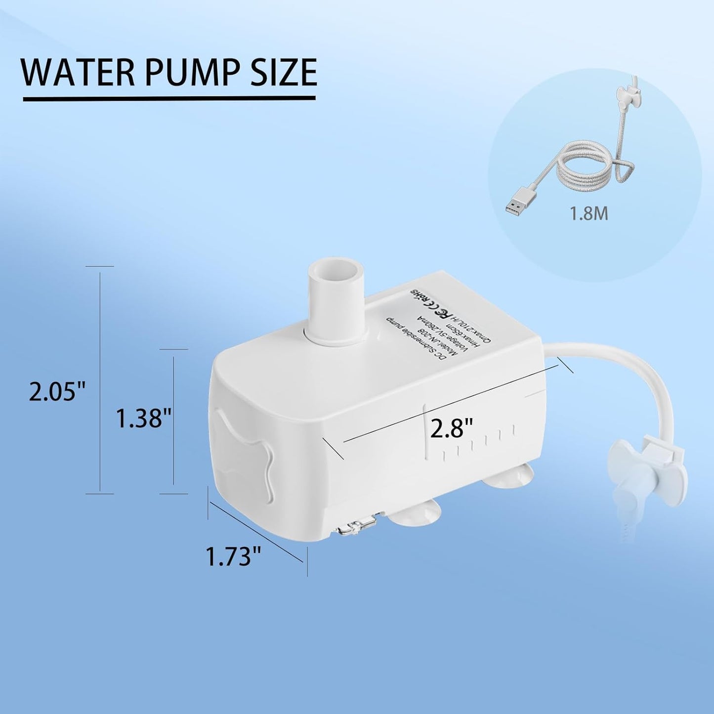 Replacement Pump for 2.3gal/300oz Large Dog Water Fountains has a 6-Foot Power Cord with Tear-Resistant Design Ultra-Quiet Energy-Efficient