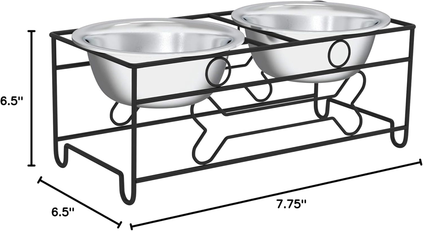 Set of 2 Stainless Steel Dog Bowls - 40oz Pet Bowls with Decorative Dog Food Stand - Metal Food and Water Dishes for Large Pets - Puppy Essentials by PETMAKER (Silver/Black)