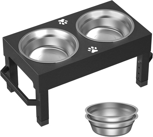 Elevated Dog Bowls, 4 Height Adjustable Raised Bowl Stand with 2 Stainless Steel 7" Food Feeder Bowls for Small Medium and Large Dogs