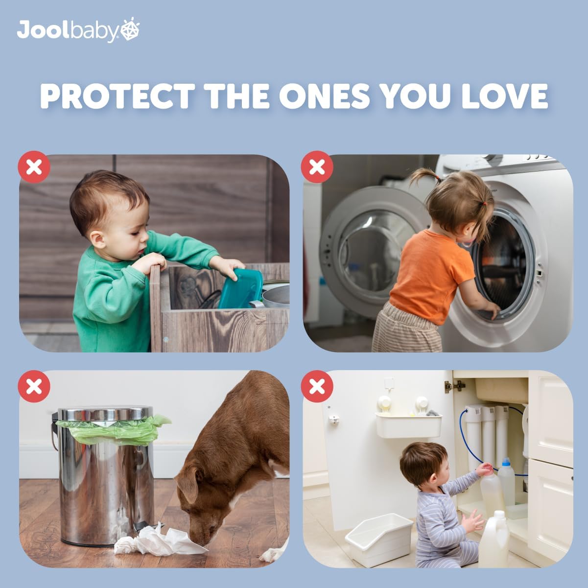 Child Safety Strap Locks (8 Pack) Baby Proof Cabinets, Drawers, Fridge, Toilet & Trash Cans – 3M Adhesive Childproof Locks – Jool Baby