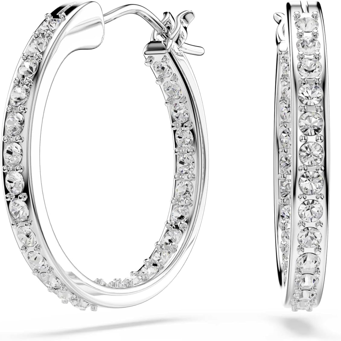 Swarovski Sommerset hoop earrings, White, Rhodium plated, One Size, Silver, Crystals