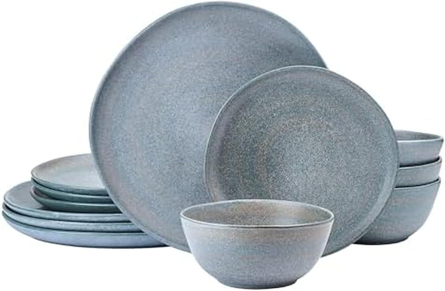 Mikasa Benson 12 Piece Stoneware Dinnerware Set, Service for 4, Plate and Bowl, Modern with Organic Freeform Shape for Everyday Dining, Blue
