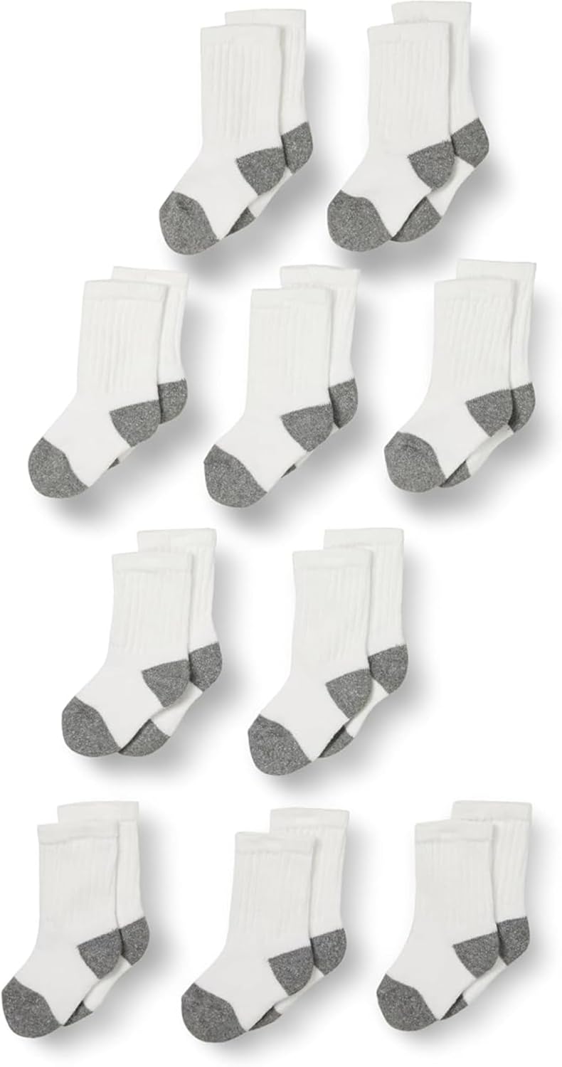 Amazon Essentials Unisex Kids and Toddlers' Cushioned Cotton Crew Socks, 10 Pairs