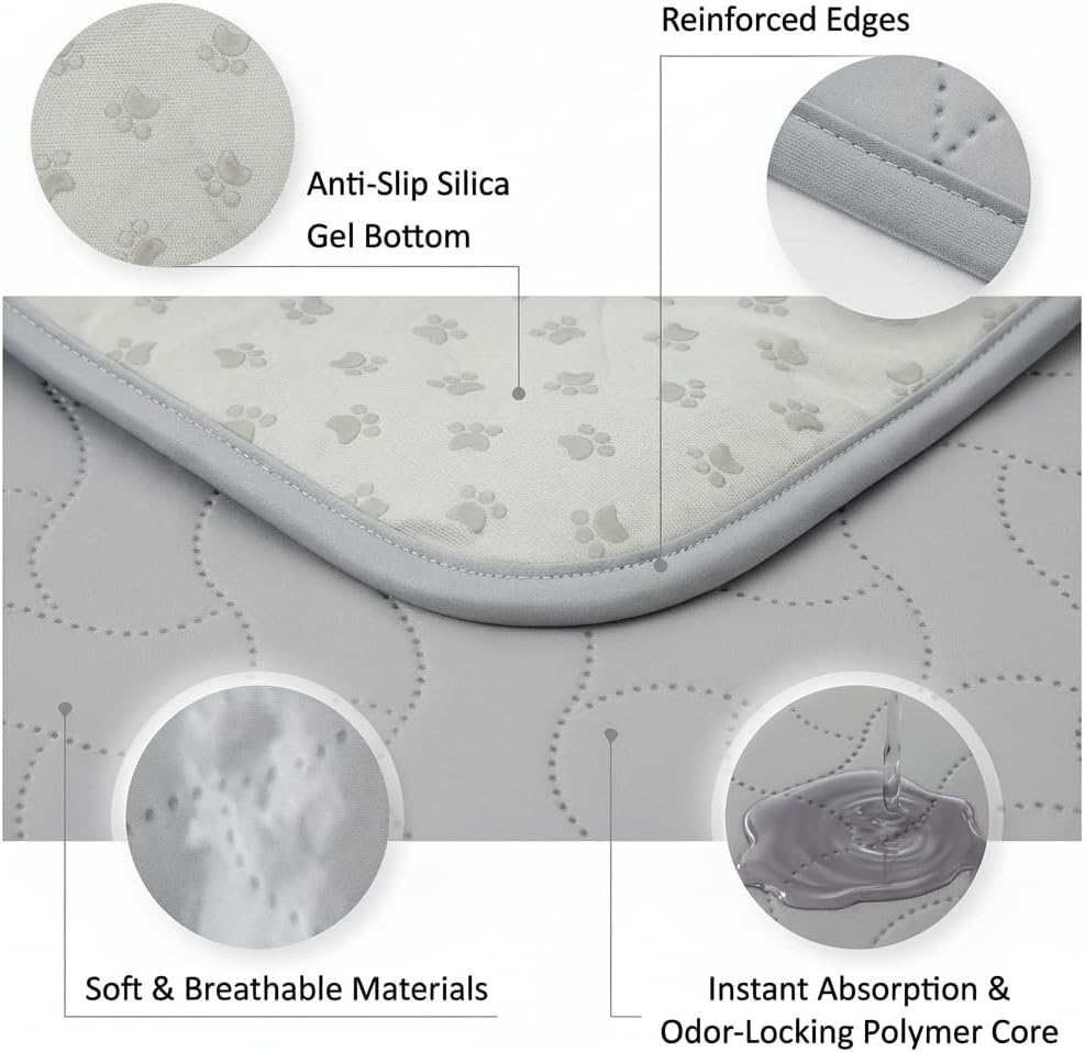 Gentle Purr Washable Dog Pee Pads 24 x 36, 2-Pack Reusable Puppy Pads, 4-Layer Ultra Absorbent Potty Training Pads for Dogs, Non-Slip Leakproof Dog Mats for Indoor Use