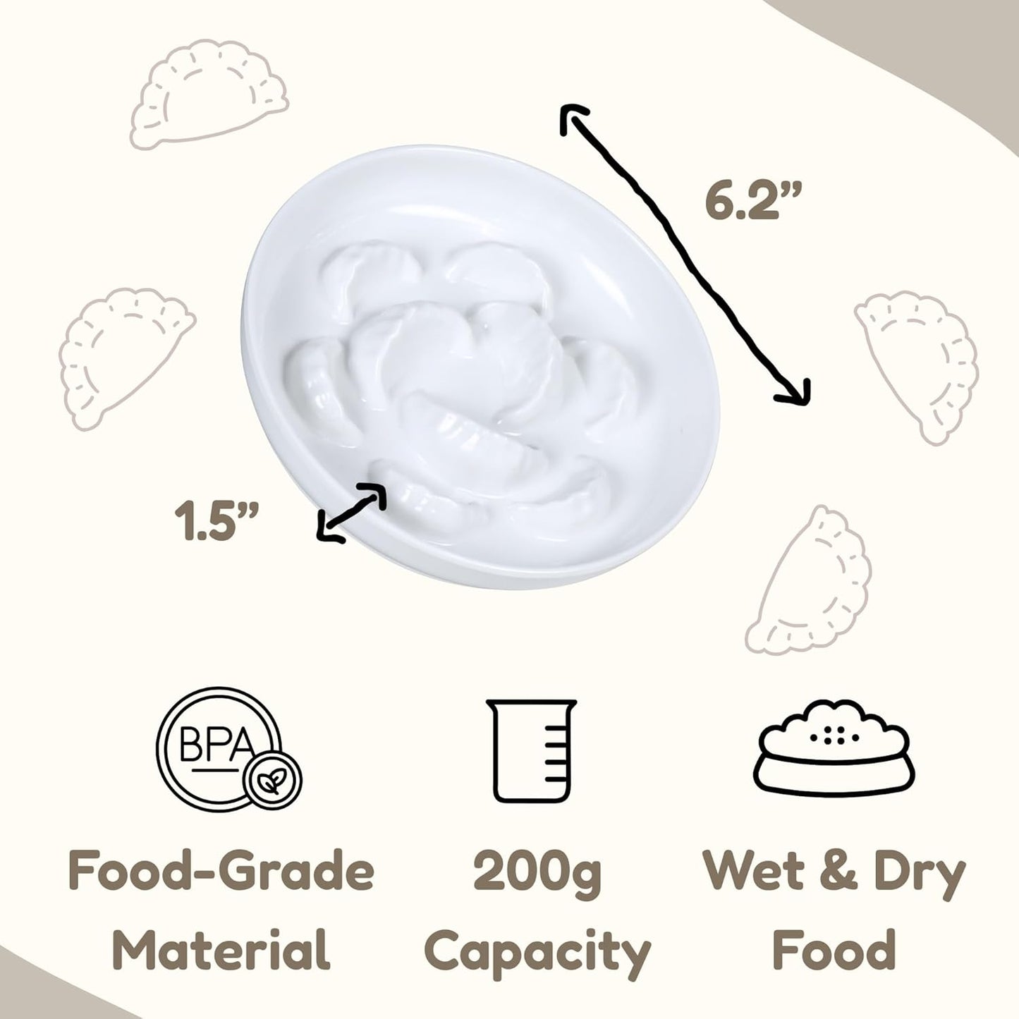 Unbreakable Slow Feeder Bowl - Melamine Puzzle Cat Bowl for Healthy Eating - Cat Feeder for Wet & Dry Food- Dishwasher Safe & Non Slip Design - 6.3''W x 1.2''H - 7 oz - White