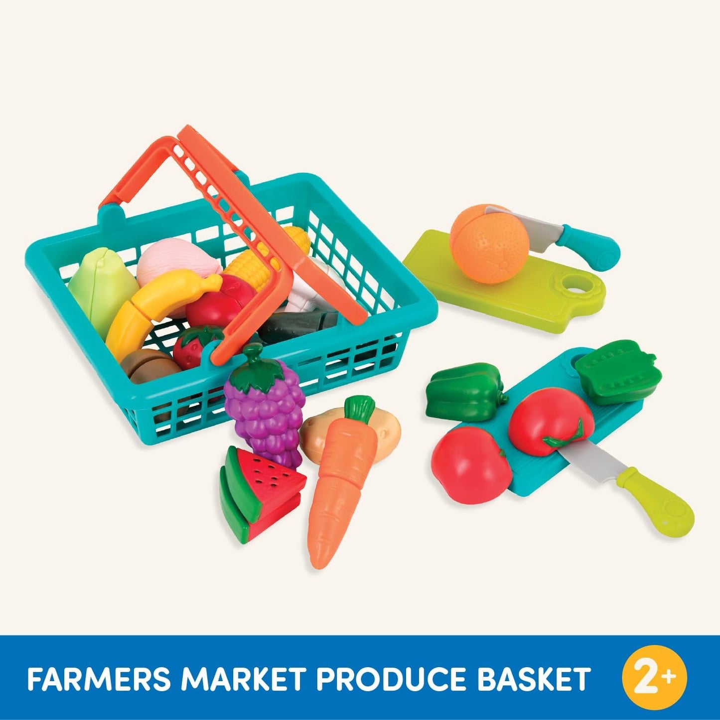 Battat – Play Food for Toddlers with Farmers Market Basket and Chopping Board, Toy Food for Kids Kitchen and Pretend Play for 3+ Years (37 Pieces)