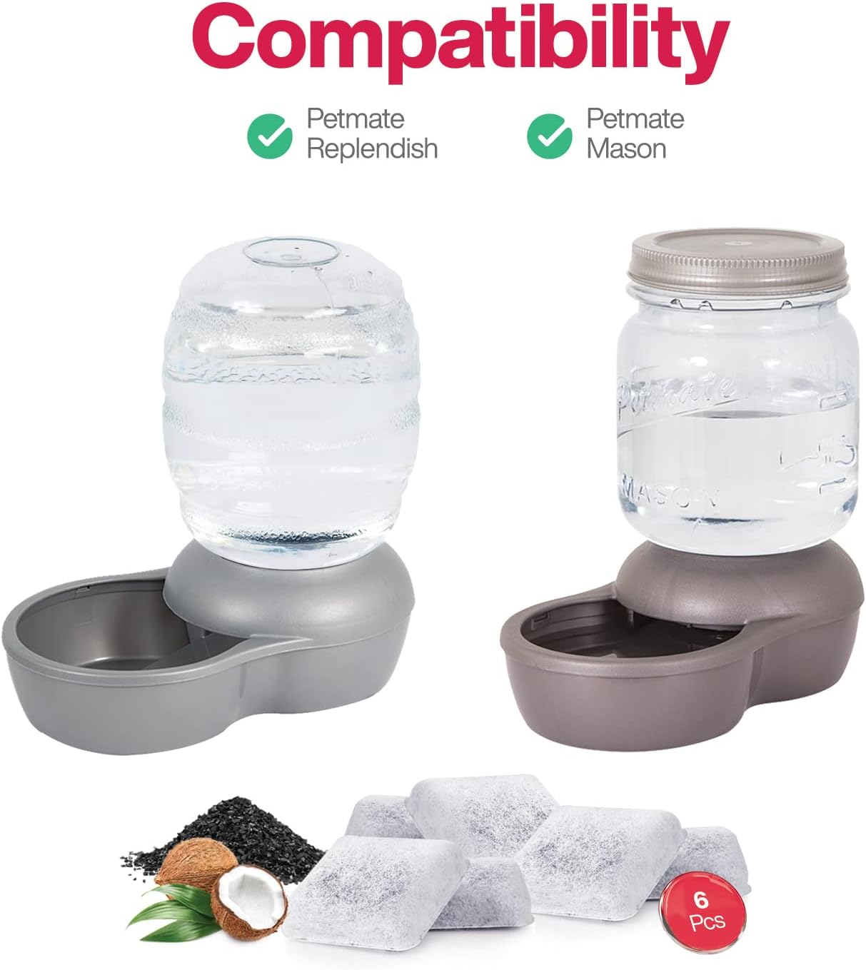 Pack of 6 Replacement Filters Compatible with Petmate Mason, Petmate Replendish, Mason Gravity Pet Fountains - Dog/Cat Water Fountain Dispenser Filters