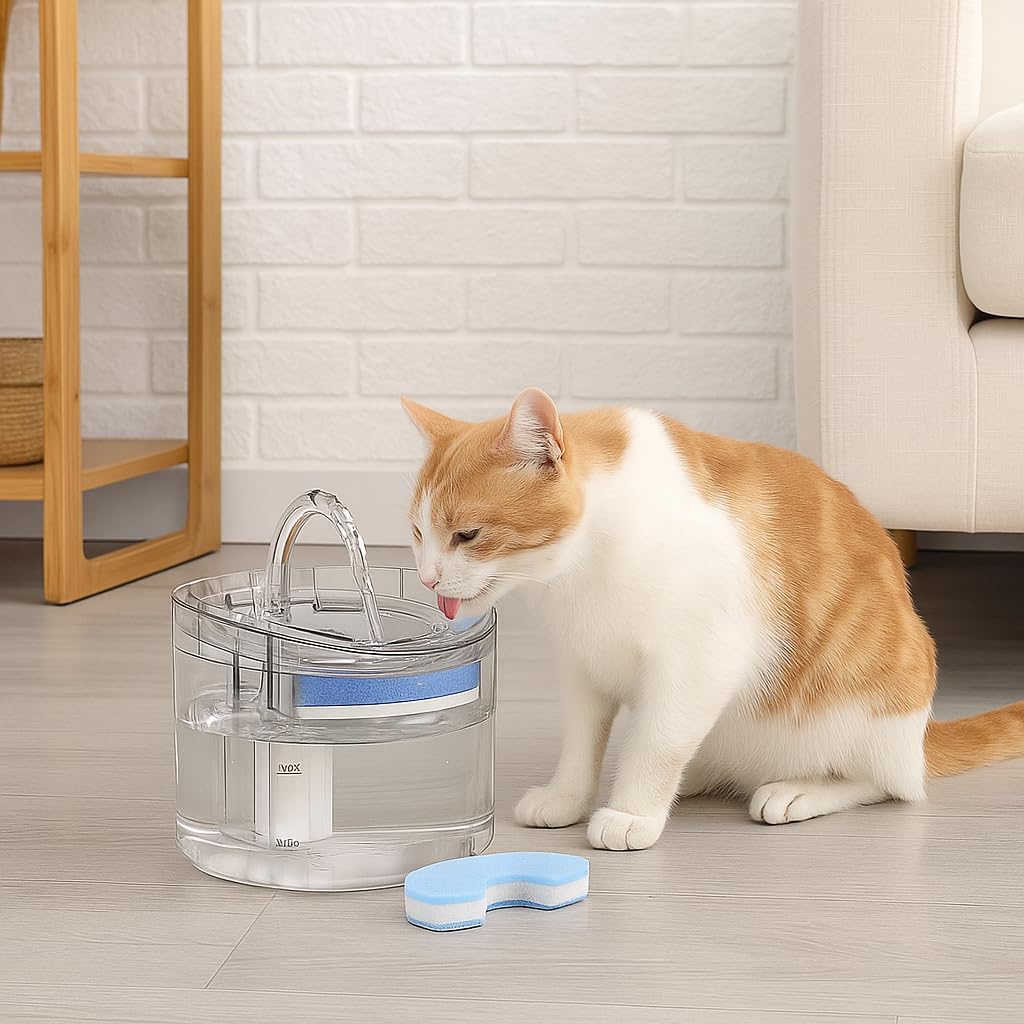 Pet Water Fountain for Cats and Dogs, 2.0L Transparent Automatic Water Dispenser with 3 Filters Included (Extra 2 Bonus Filters) – Quiet Pump – Model WF060