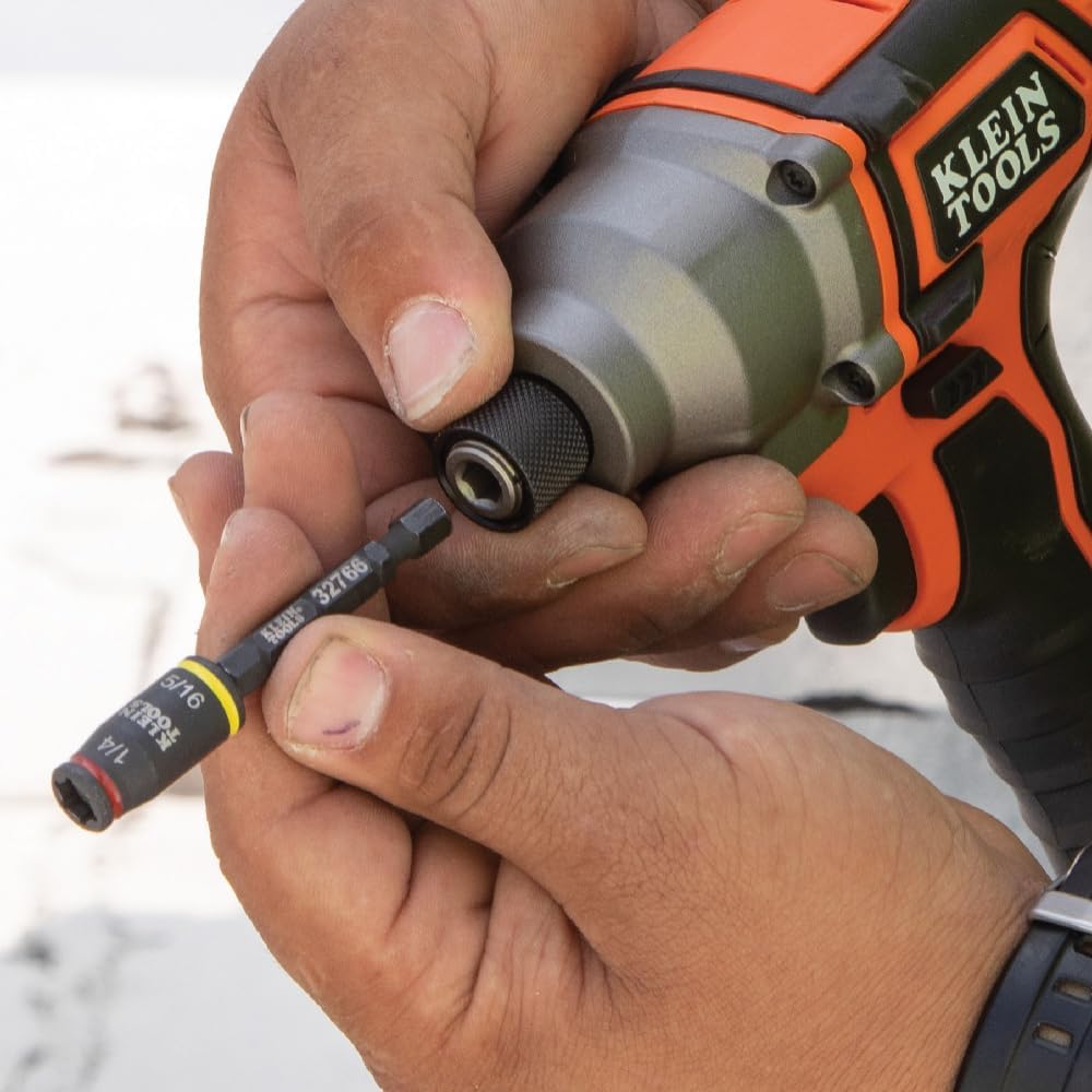 Klein Tools 32768 Impact Driver Set, 3-in-1 SAE Impact Socket and Bit Holder, Flip Socket with Nut Drivers in 1/4 and 5/16 Hex Sizes, 3 and 5-Inch Lengths, 2-Piece