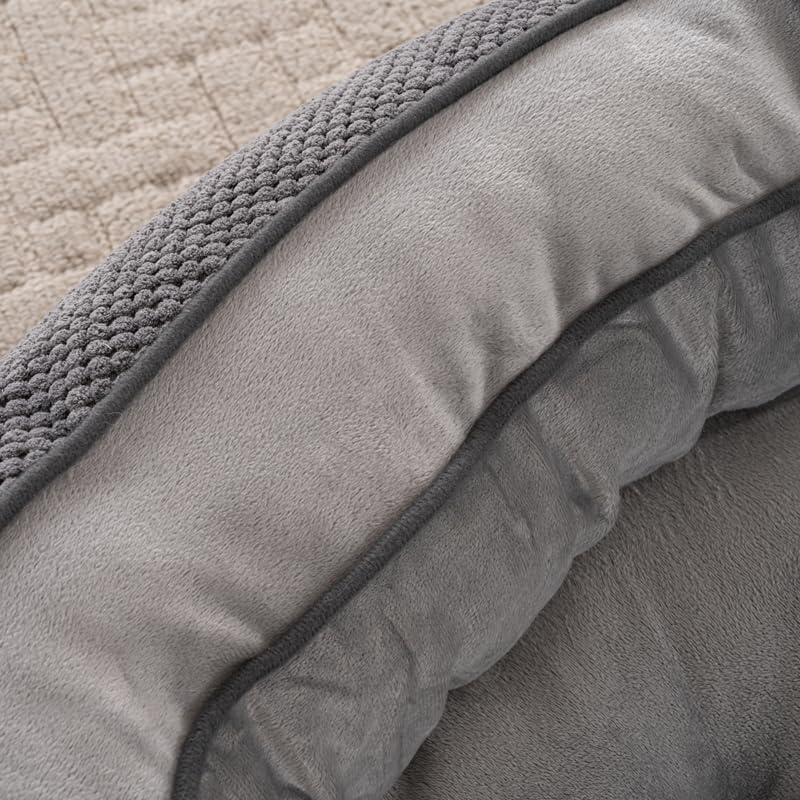 Happy Pets Luxury Orthopedic Pet Bed, Wide Stripe, Brown or Dark Gray Square Nest Bolster Design, Machine Washable Cover, for All Breeds (Dark Gray, 20" x 19" x 6")