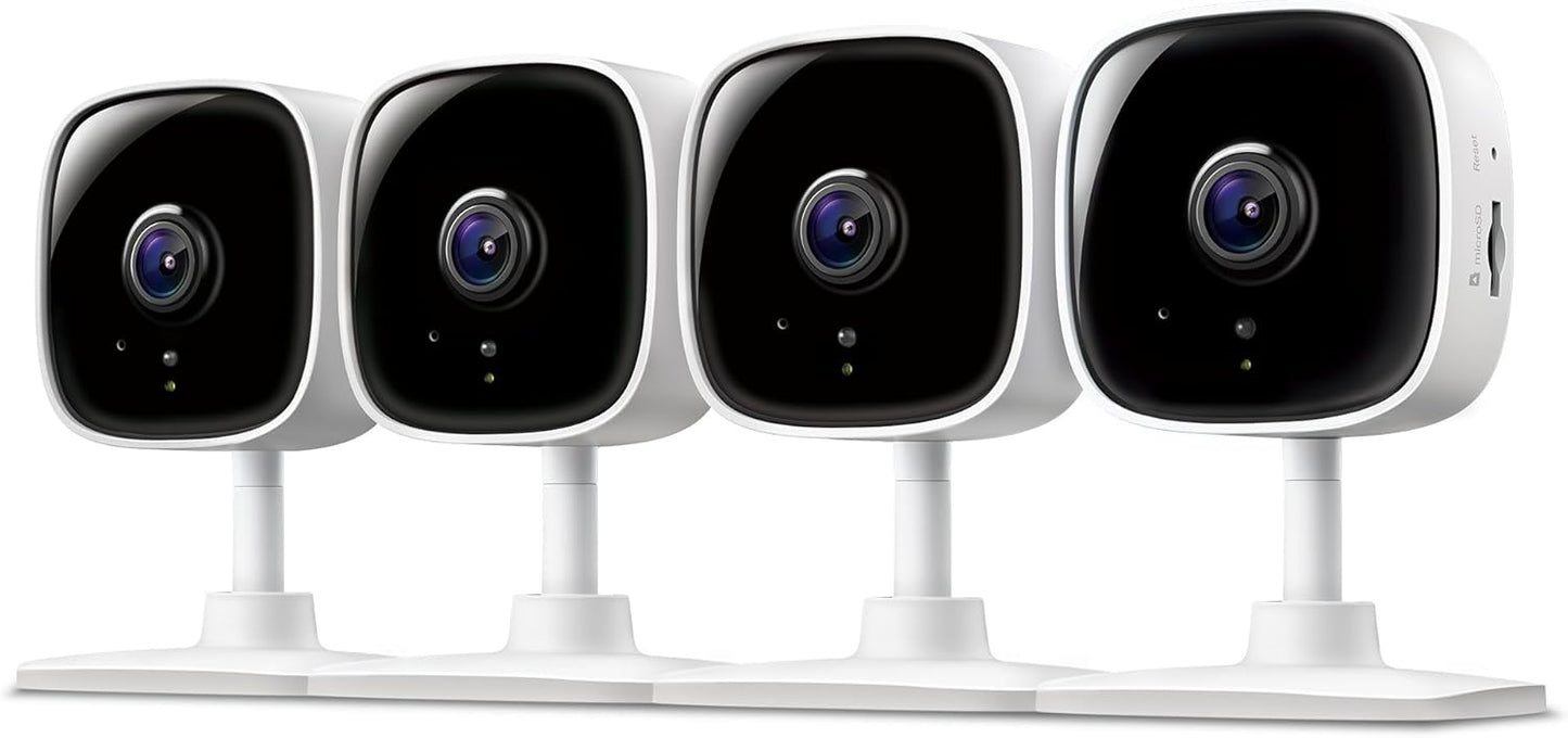 Tapo 1080P Indoor Wired Security Camera - Works as a Baby & Pet Monitor, Motion Detection, 2-Way Audio, Siren, Night Vision, Subscription-Free Local or Optional Cloud, Works with Alexa, C100(4-Pack)