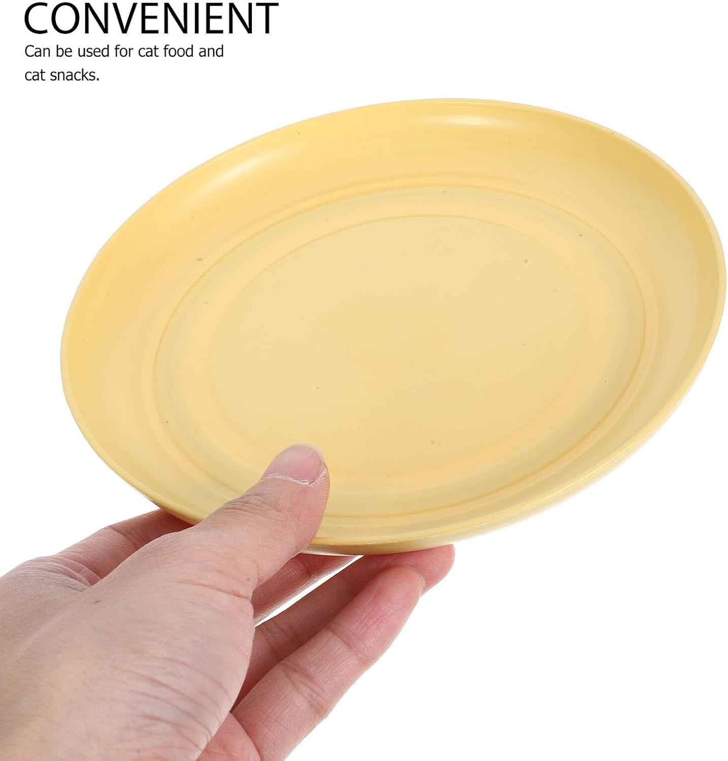 FAVOMOTO 8pcs Light Yellow Plastic Cat Bowls Set with Shallow Round Plates and Feeding Base, Anti-Whisker Fatigue Kitten Food Dishes for Indoor Small Cats and Short-Legged Pets