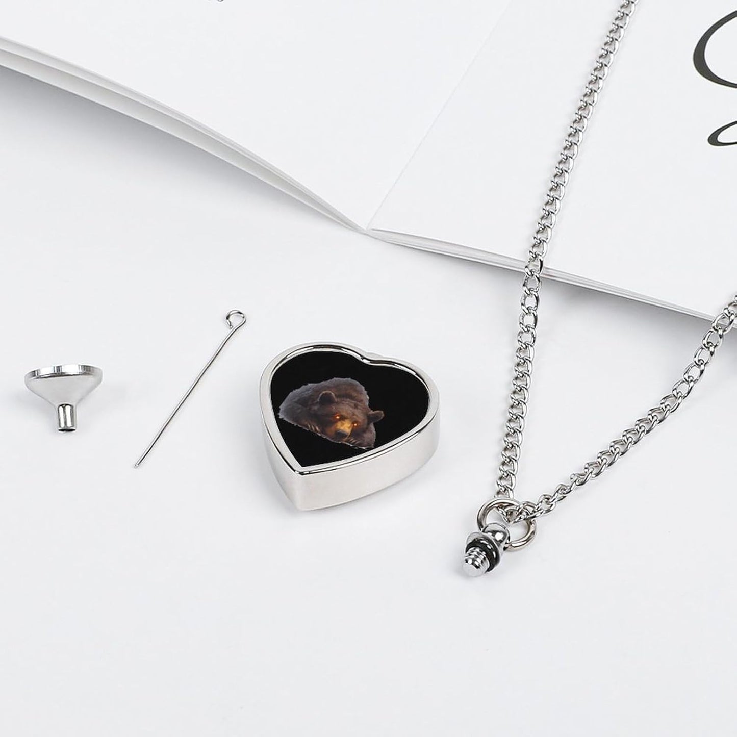 Bear with Glowing Eyes Urn Necklaces for Ashes Heart Dog Keepsake Pendant Cat Cremation Jewelry