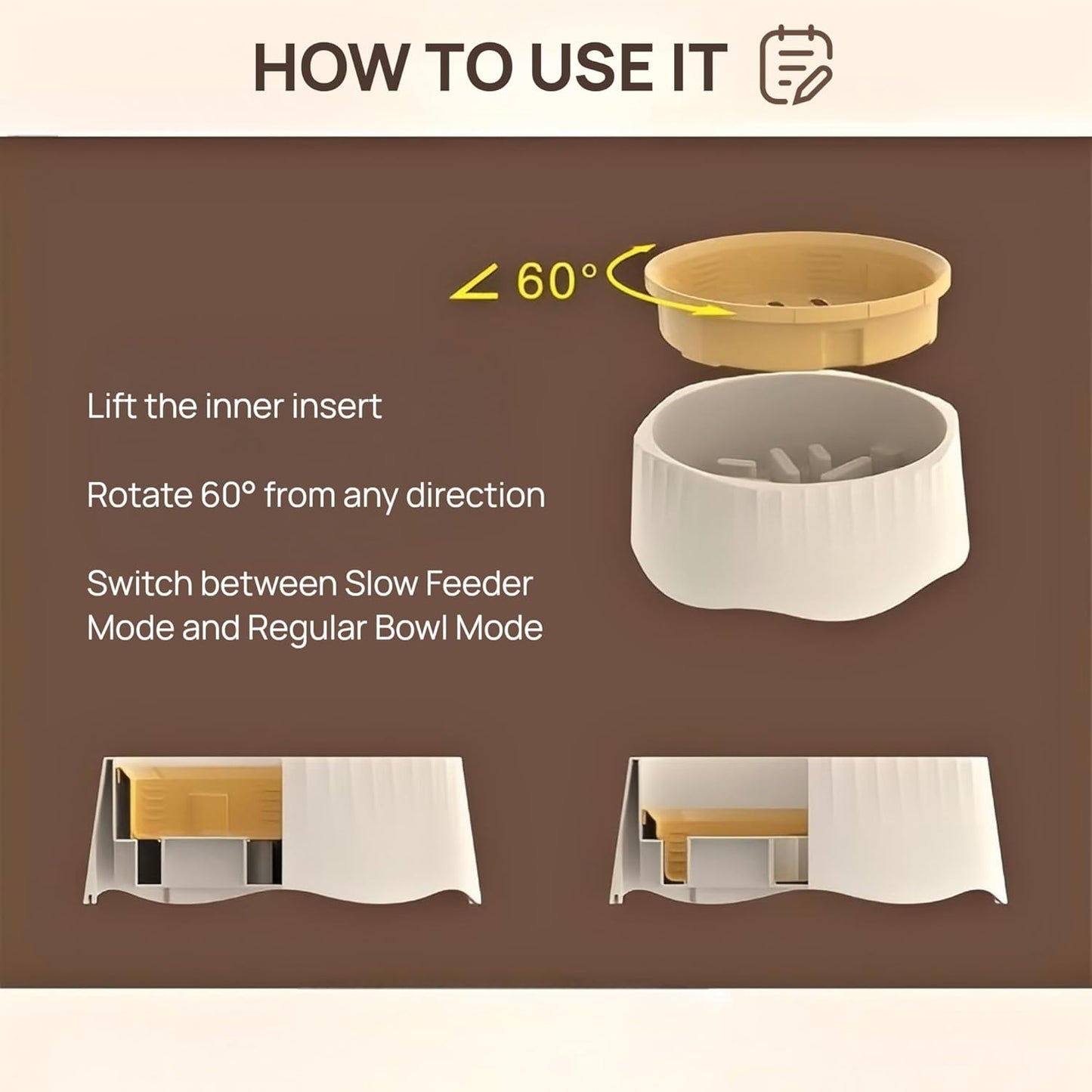 2-in-1 Convertible Slow Feeder Dog Bowl, Regular and Slow Mode for Fast Eaters, Anti-Bloat, Interactive Puzzle, Non-Slip for Small Medium Large Breed Dogs, Cats, Puppies, Pets, Creamy White