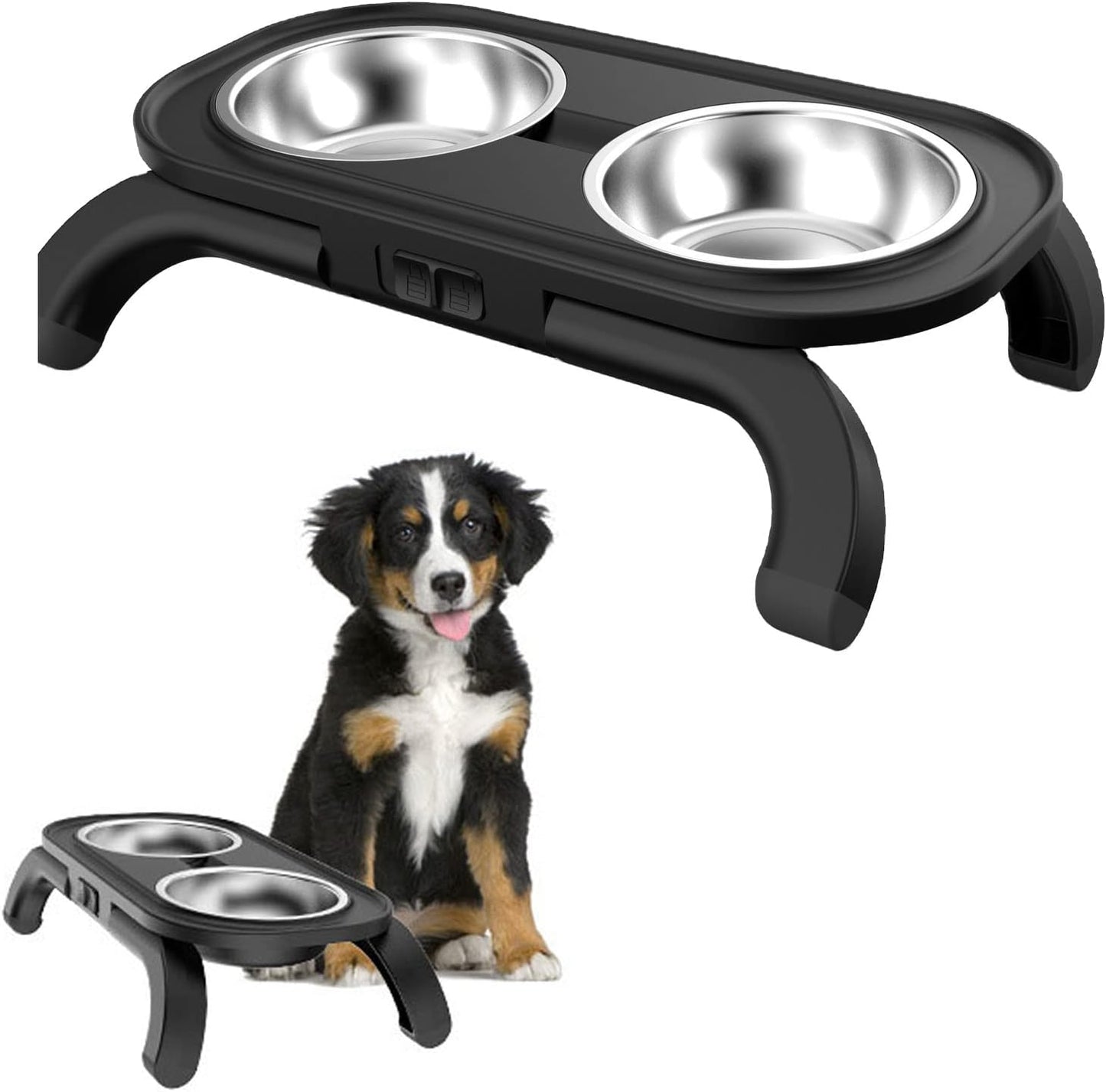 Elevated Dog Bowls, Raised Cat Bowl Stand Feeder with 3 Adjustable Heights, Durable Dog Food Bowl with 2 Stainless Steel Food and Water Bowls for Pets Puppy Medium Dogs Cats