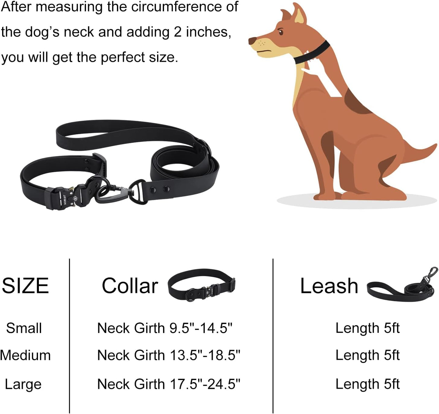 Waterproof Dog Collar and Leash Set Adjustable Quick Release Buckle Collar Leash for Small Medium Large Dogs (Small, Black)