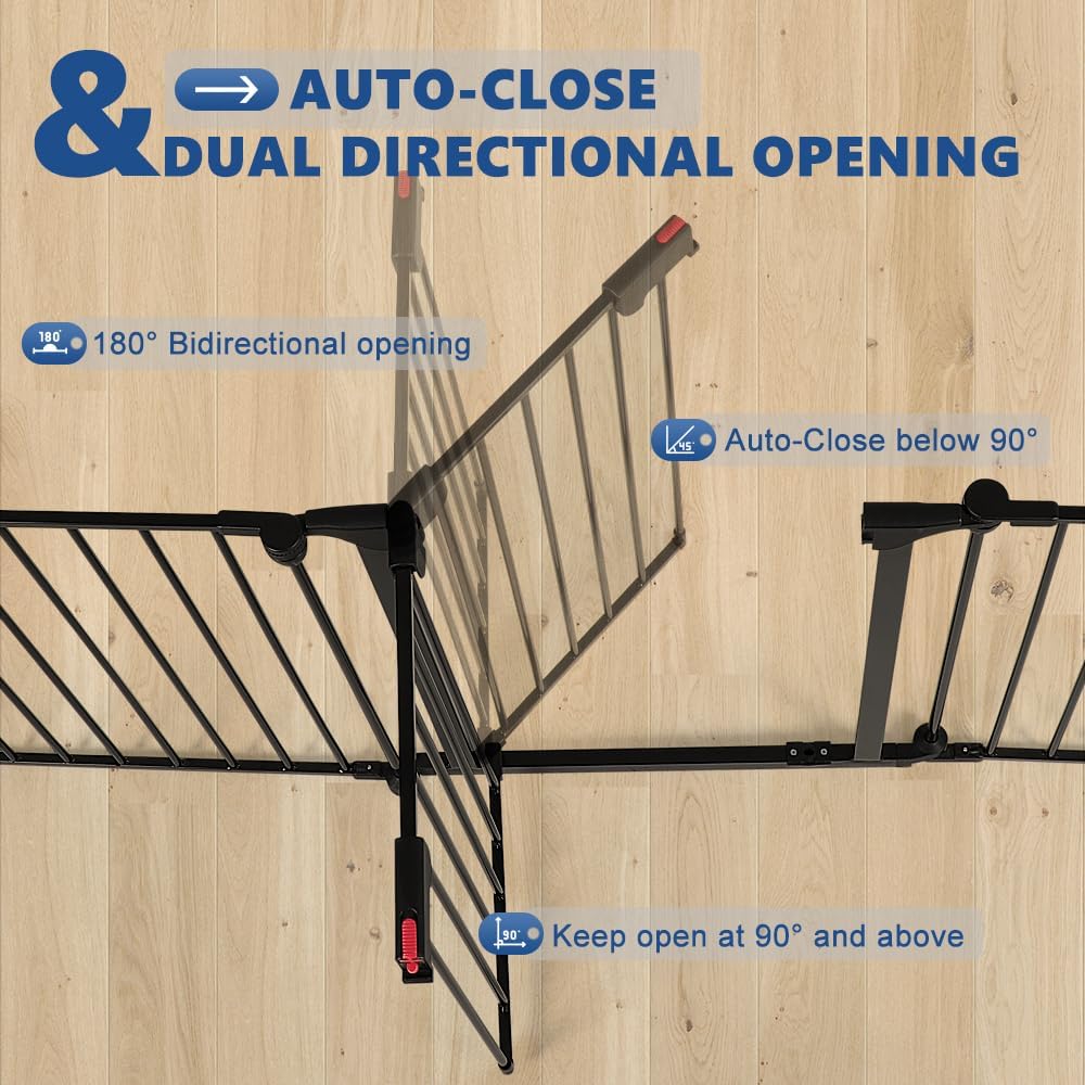 Freestanding Dog Gates with Door Walk Through, Extra Wide Doggy Door 100" W x 29" H Pet Gate Safty 4 Panels Dog Fence for Stairs, Doorways