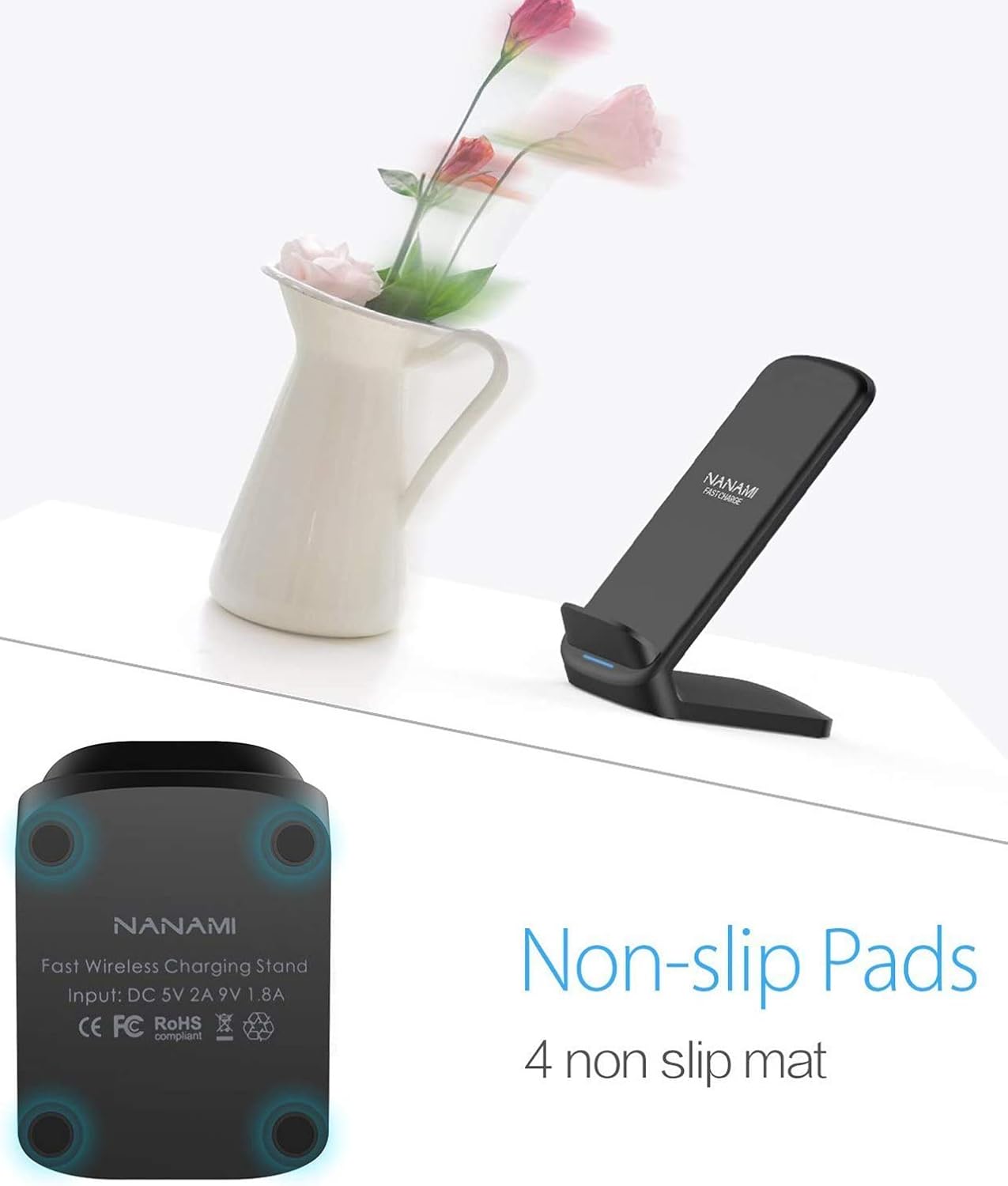 NANAMI Upgraded Fast Wireless Charger, Wireless Charging Stand Compatible with Samsung Galaxy S26/S26+/S25/S24/S23/S22/S21 & Phone Charger Dock for iPhone 17/17 Air/16/16 Plus/16 Pro/15/14/13/12