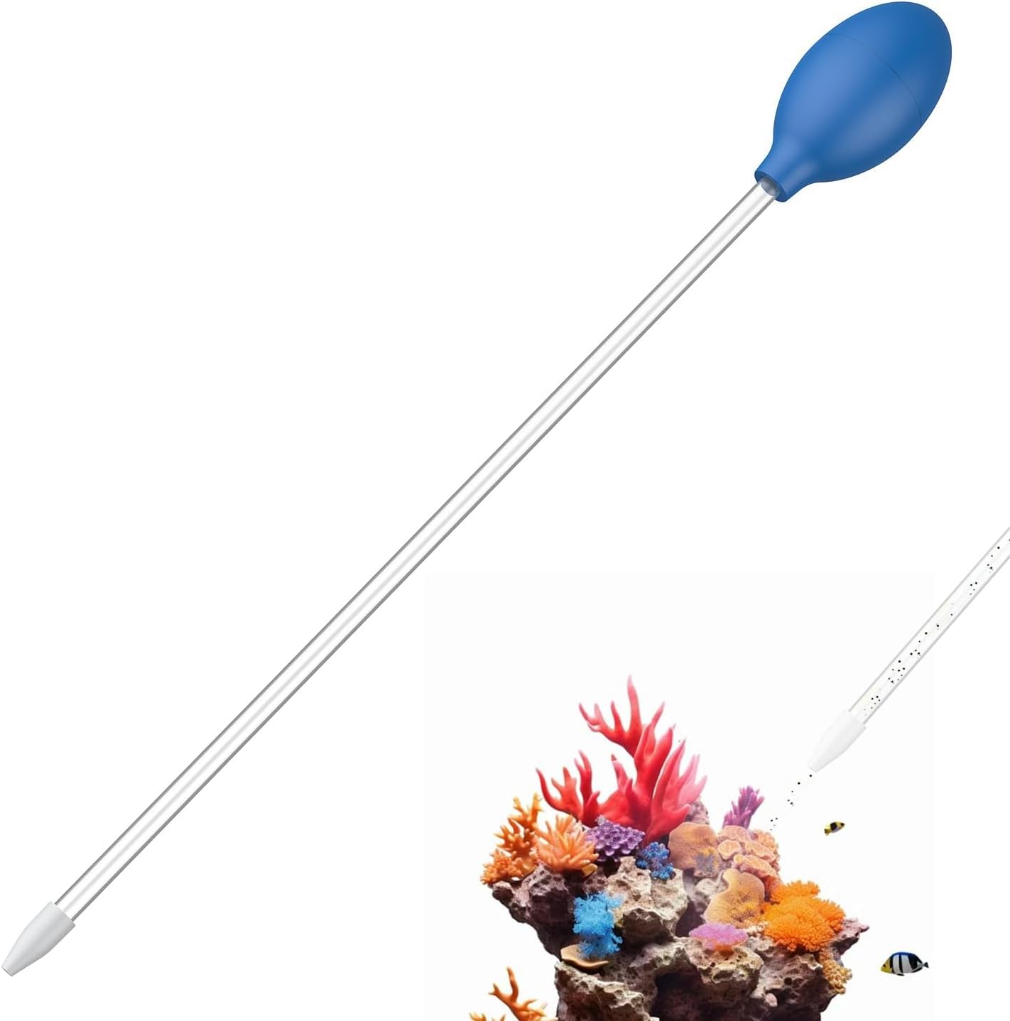 Pawfly Aquarium Coral Feeder 13.7 Inch Long Tube Coral Food Feeder Manual Feeding Tube Fish Excreta Cleaner Long Acrylic Syringe for Reef Marine Fish Shrimp Aquatic Plants