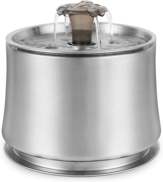 Cat Water Fountain Stainless Steel 84oz/2.5L Large Capacity Quiet Cat Water Dispenser, Automatic Pet Drinking Fountain for Cats Dogs Small Animals,Stainless Steel