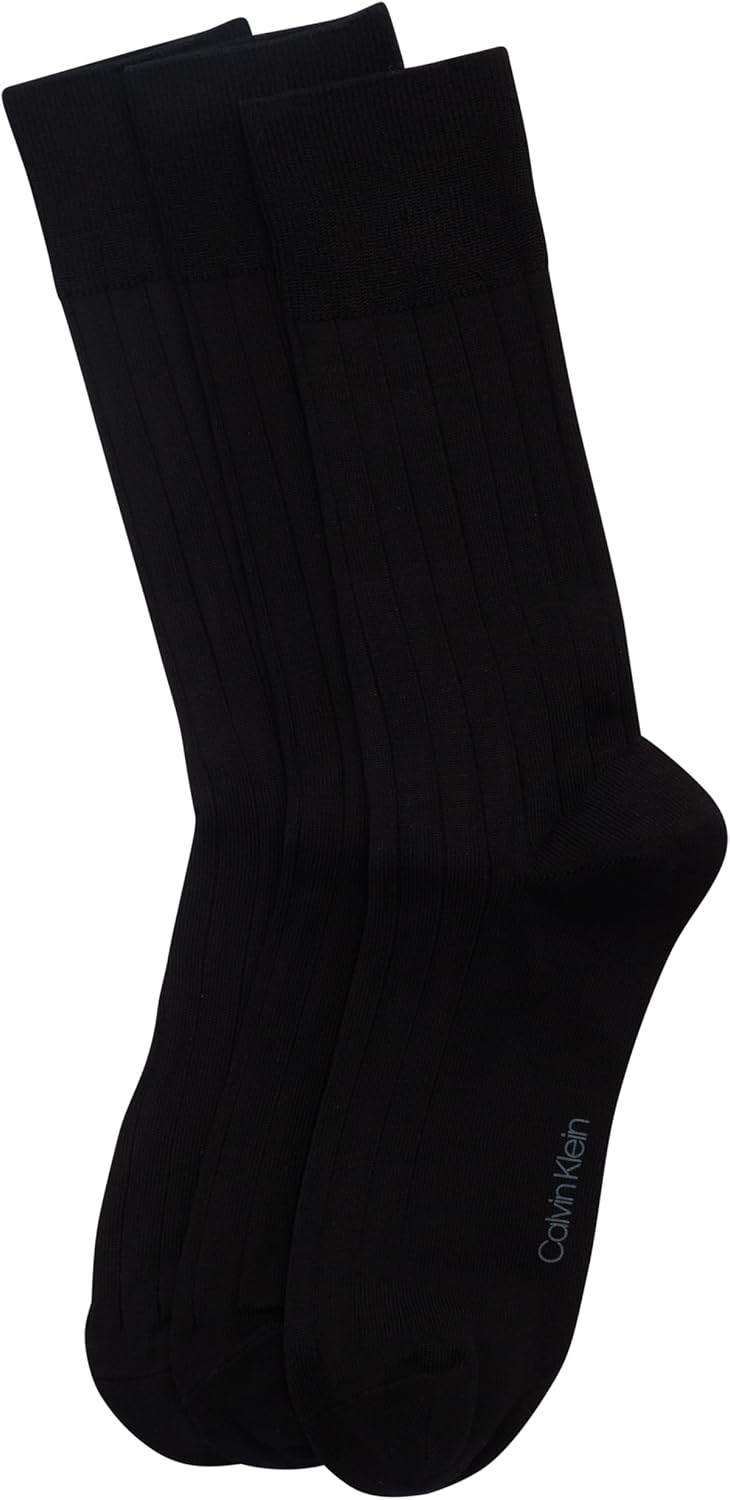 Calvin Klein Mens Dress Socks - 3 Pack Breathable Cotton Blend Patterned Crew Socks for Work, Business, and Formal Wear