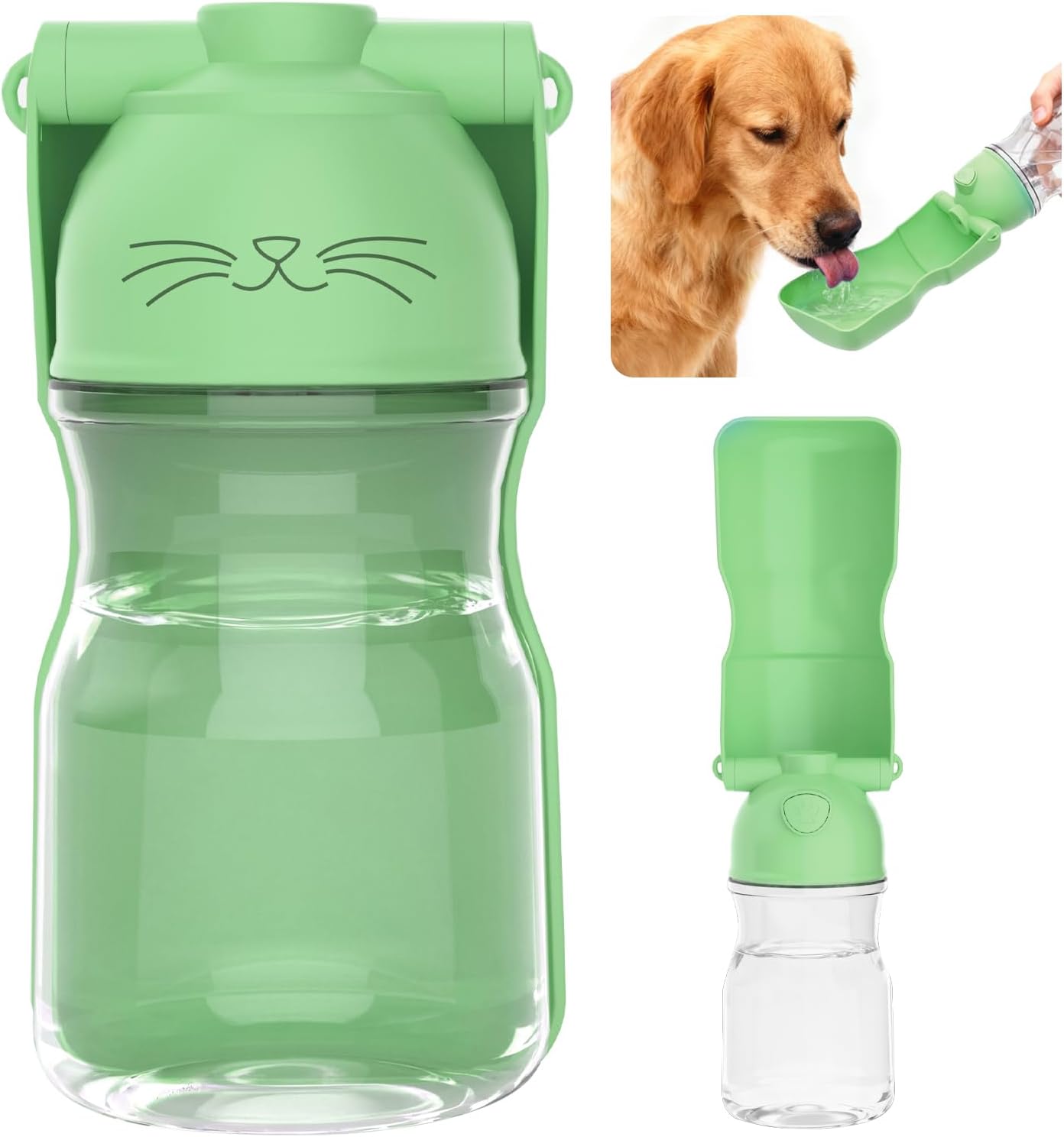Dog Water Bottle, Portable Leak-Proof Water Dispenser with Drinking Bowl for Dogs and Cats, Travel Puppy Fountain Pet Water Bottle for Hiking Walking Outdoor (A012B-Green)