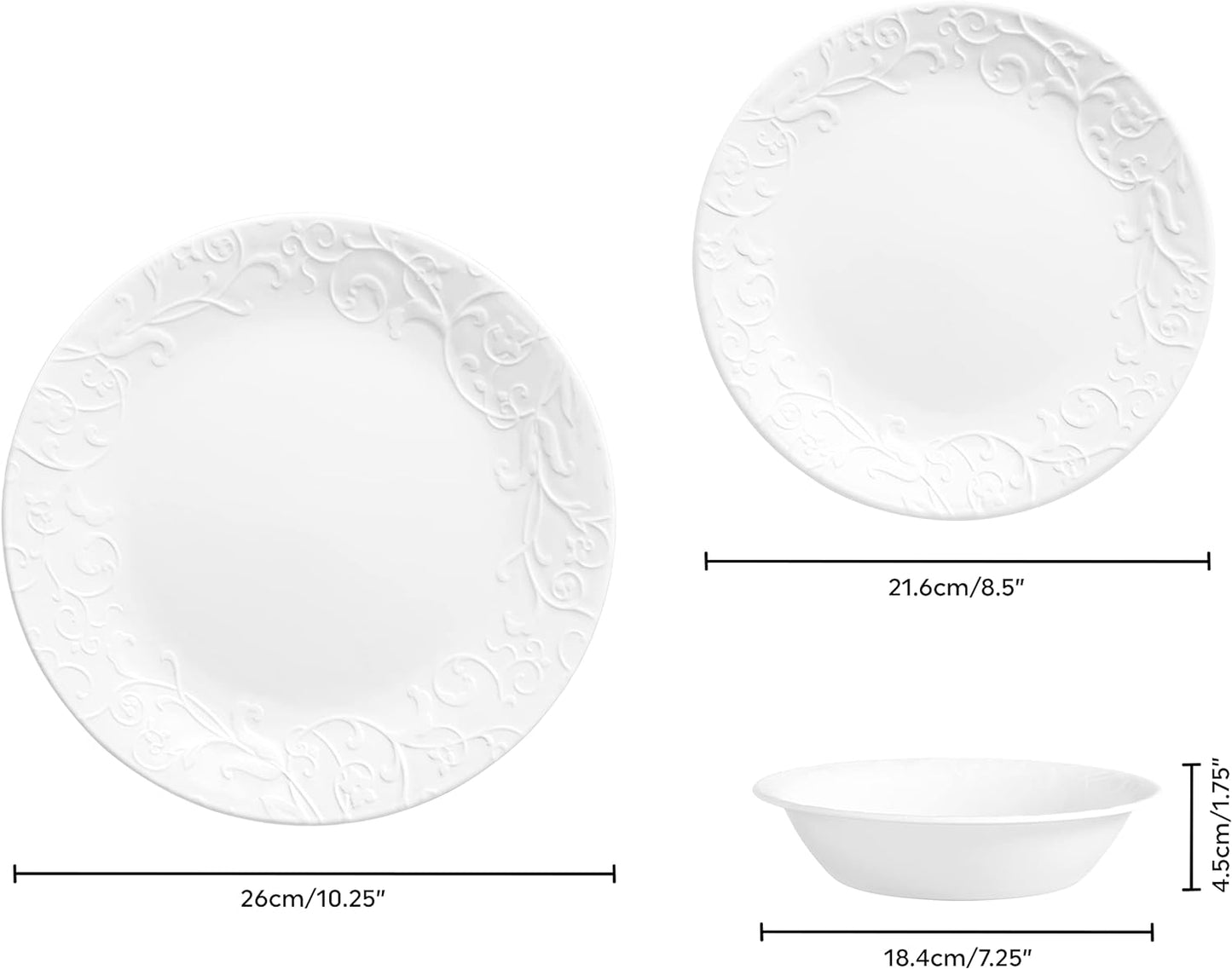 Corelle 12pc Bella Faenza Dinnerware Set for 4 - 3X More Durable Glass, Half Weight of Ceramic, up to 80% Recycled