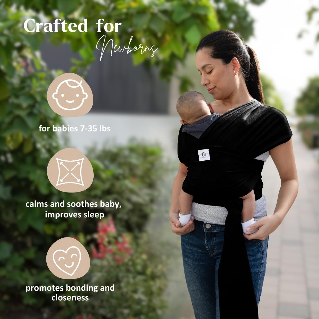 ELDOMA Black Baby Wrap Carrier - Lightweight, Breathable Baby Sling, Hands Free Baby Carrier Sling, Baby Carriers from Newborn to Toddler, (7-35 lbs / 3-15kg)