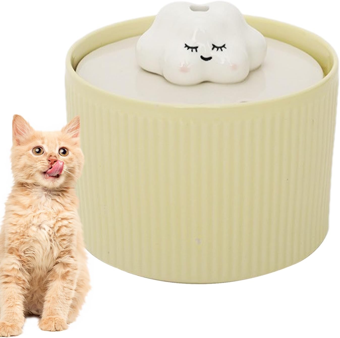 Cat Water Fountain - 1.2L Ceramic Automatic Pet Dispenser, Quiet Circulating Drinking System with Continuous Flow Filtration and Splash Resistant Bowl Design, Sturdy Hygienic Construction, Ideal for S