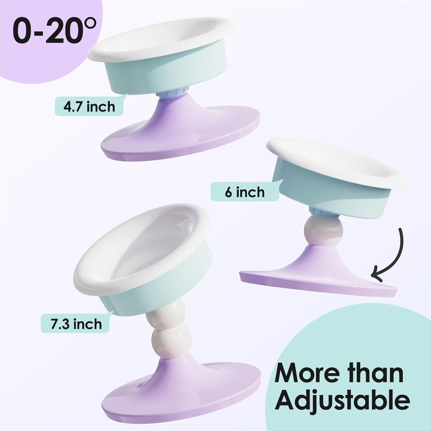 Elevated Cat Bowl with 3 Adjustable Heights (4.69/5.98/7.28 Inches), 0-20° Tilted Anti-Slip Ceramic Pet Bowl, Whisker Fatigue Relief Feeding Station for Cats & Small Medium Dogs, Dishwasher Safe