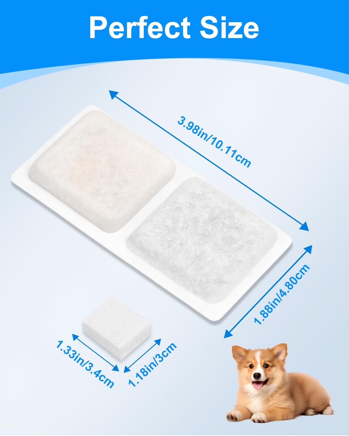 12+12 Pack Dog Water Bowl Filter Replacement for Large Dogs Compatible with ECOCONUT 3.4Gal/13L Pet Fountains, Carbon Filters and Sponge Filters for Dog Fountain Water Bowl, Pet Water Filter