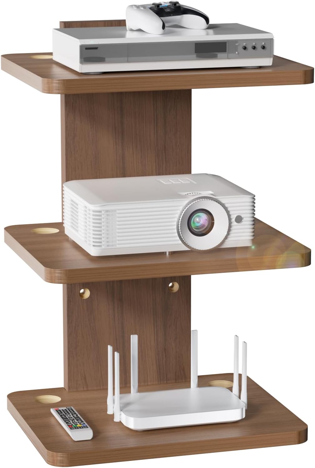 WALI Floating TV Shelf, 3 Tier Projector Shelf for DVD Players, Routers, Game Consoles, Cable Boxes, Living Room Decor Accessories, Wall Mount Shelves Holds Up to 22lbs (CS303N), 3-Shelf, Walnut Brown