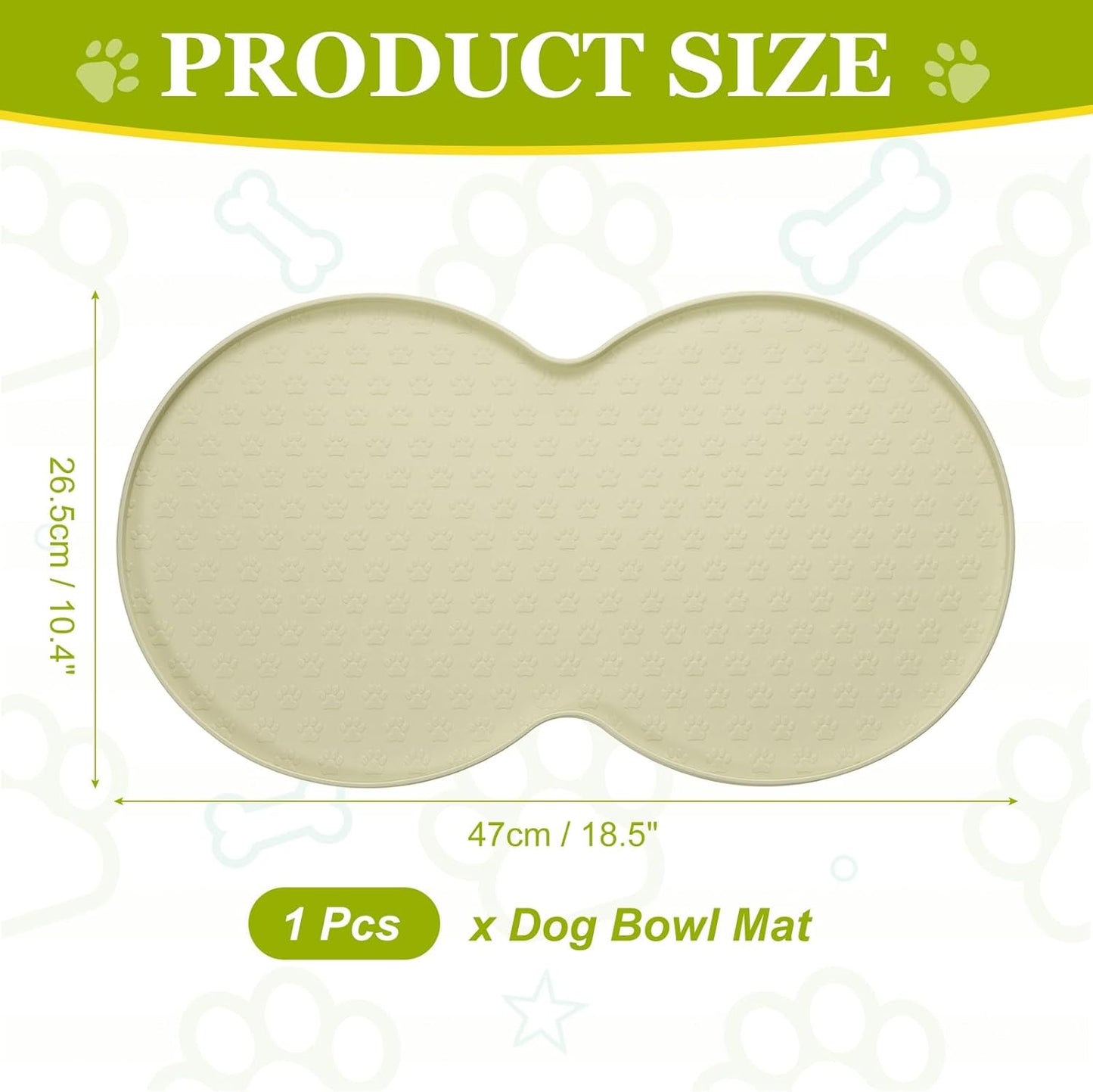 Dog Food Mat, 19x10 Inch Silicone Pet Feeding Mat Non-Slip Double Circle Style Waterproof Dog Water Bowl Tray Raised Edge Protects Floors (Apricot), Intended for Pets Bowl/Fountain