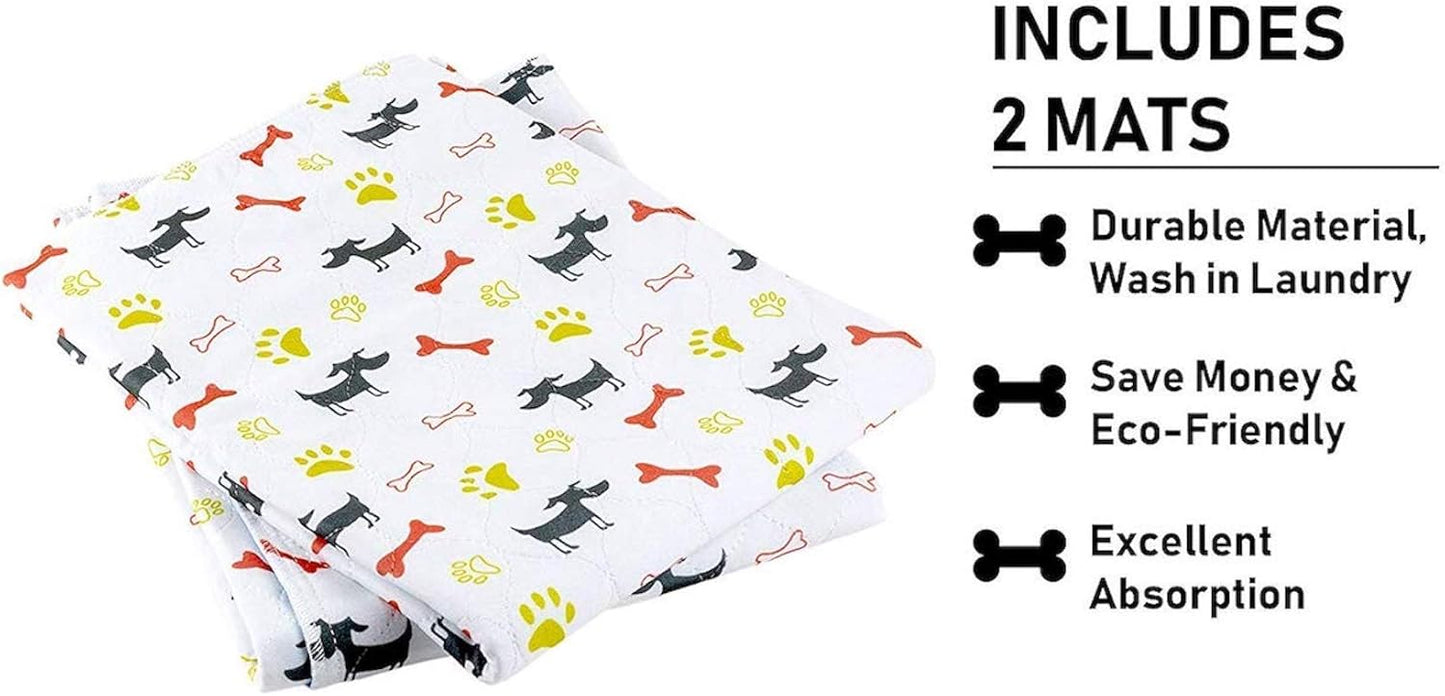 Washable Dog Training Pee Pads 2-Pack Large, Reusable Cloth for House Playpen Floor Waterproof, Leakproof for Whelping, Potty, and Crate Liner