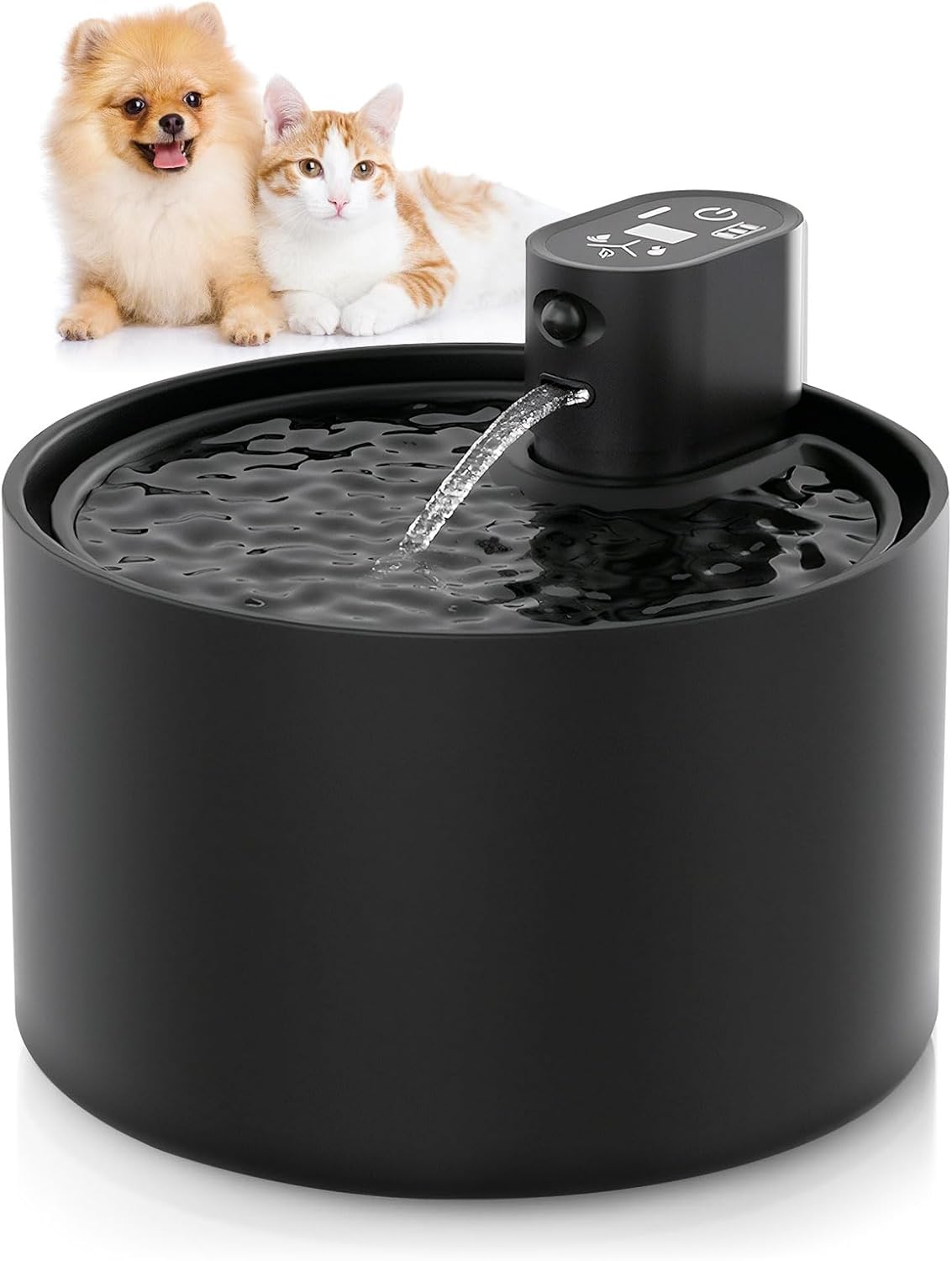 Automatic Ceramic Cat Water Fountain, 2.3L Cordless Pet Water Dispenser with Temperature & Water Level Display, 3 Drinking Modes,Ultra-Quiet Pump, for Cats, Dogs, Multiple Pets (Black)