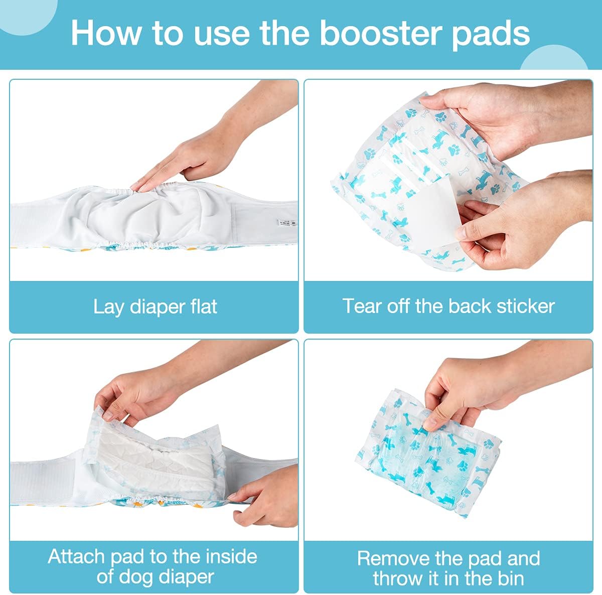 Disposable Dog Diaper Booster Pads M - 100 Count, Dog Diaper Liners for Male and Female Dogs, Inserts Fit Most Puppy Diapers - Pet Belly Bands and Male Dogs Wraps