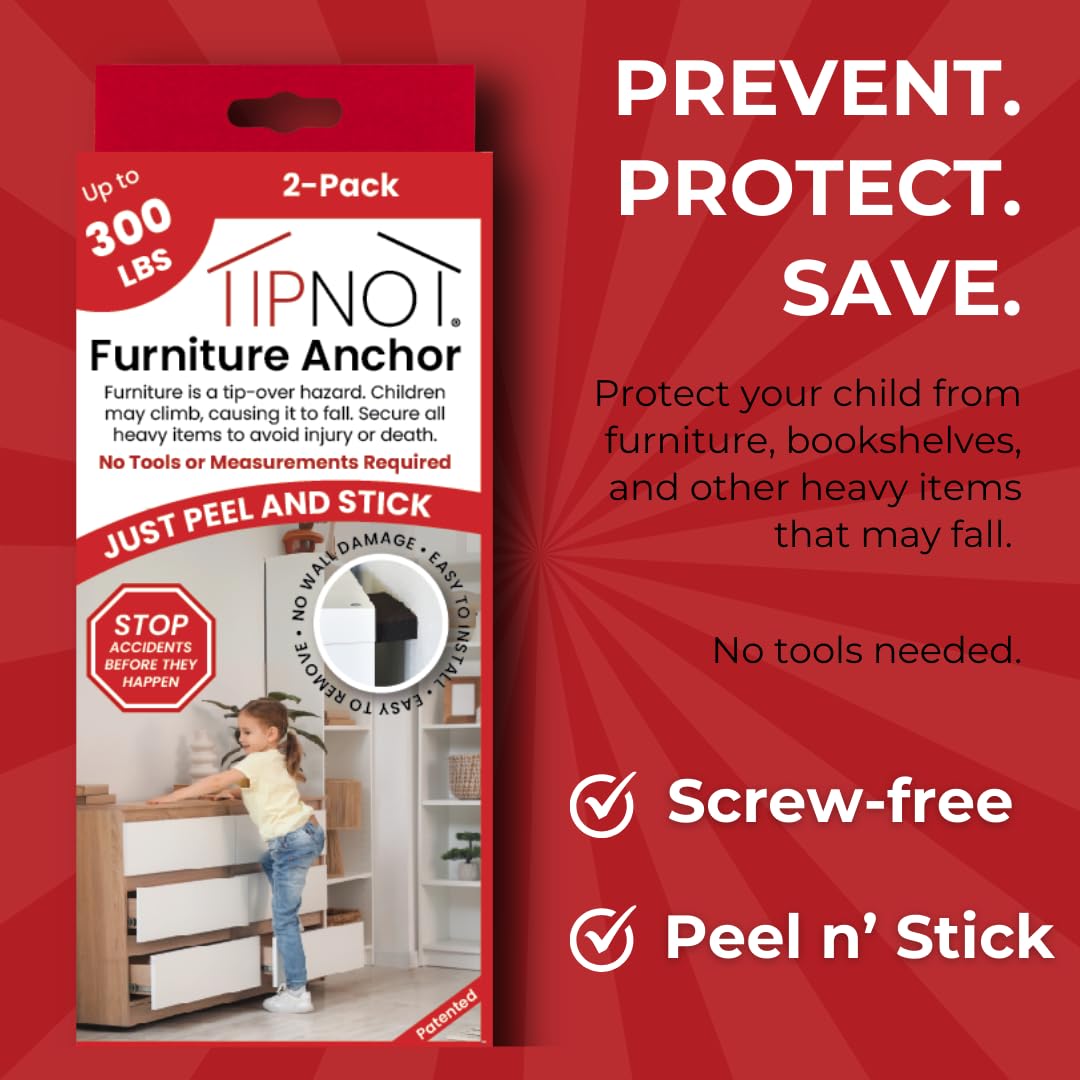 Adhesive Furniture Anchor, No-Drill, Aesthetic & Invisible Once Installed, Anti-Tip Furniture Safety Anchor to Childproof and Babyproof Your Home, Holds Up to 300 Pounds, 2-Pack