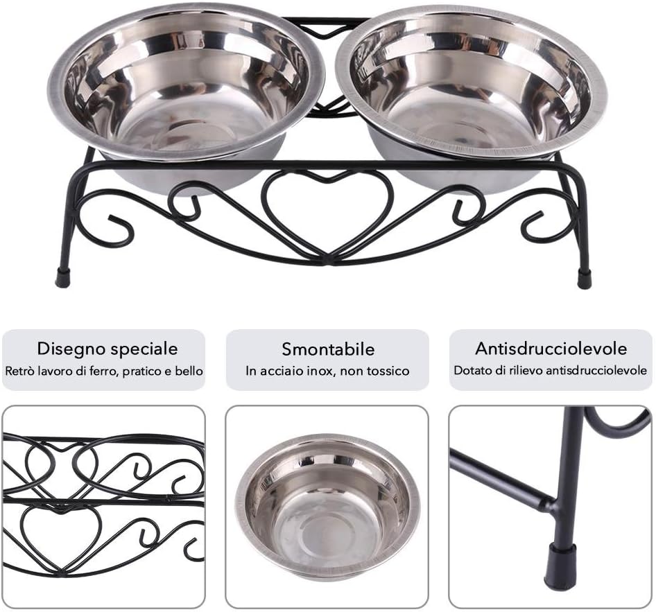Stainless Steel Elevated Pet Bowls Set,Raised Pet Bowls Double Dog Cat Food Water Bowls Feeder Dishes with Shelf Iron Stand