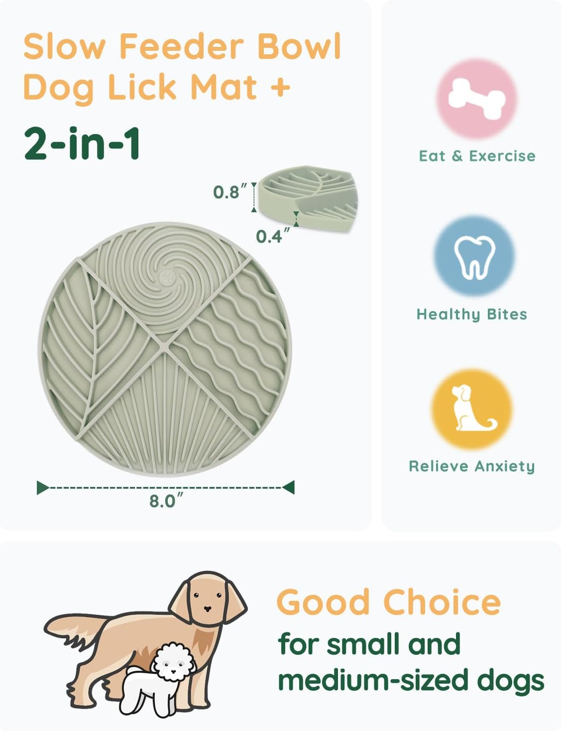 Slow Feeder Dog Bowls, Lick Mat for Dog, Silicone Dog Feeding Bowls with Suction Cups, Green