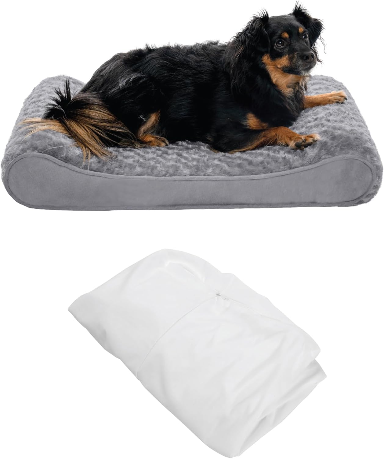 Furhaven Dog Bed Luxe Lounger Gray, Medium W/Same Size Waterproof Liner