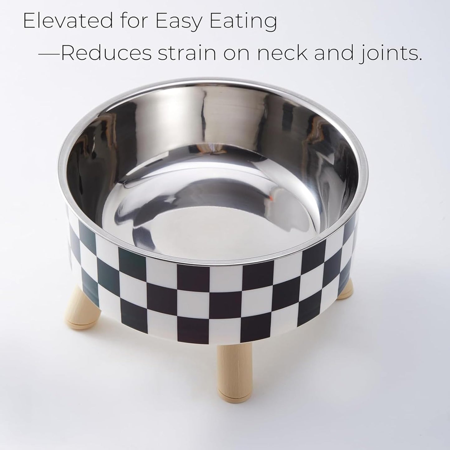 Elevated Dog Bowl Stand with Feeders Dishes for Most Dog Size Checkered Print Food Dish Stainless Steel Elevated Dog Feeding Station Pet Feeding Bowls